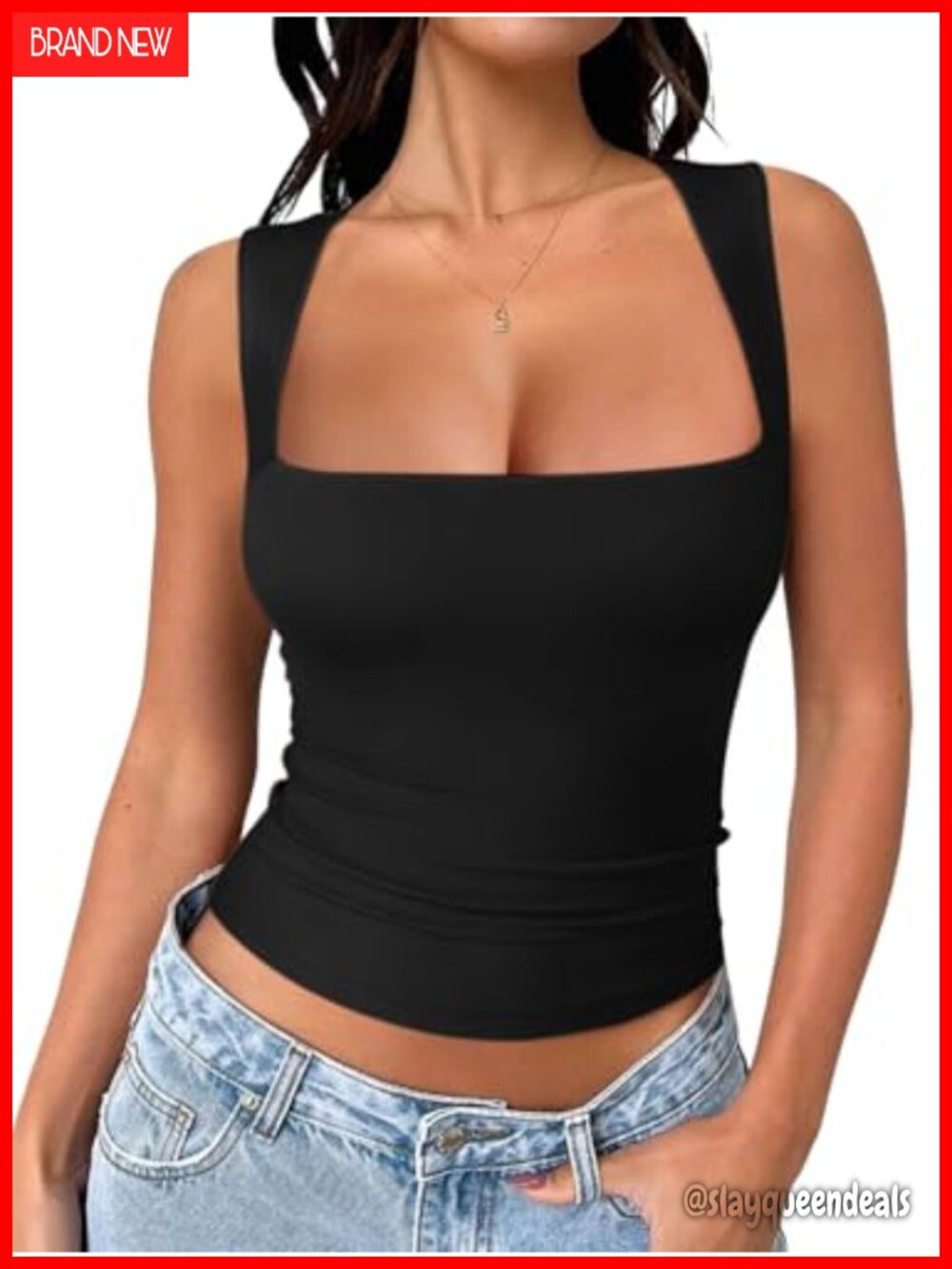 Square Neck Double Lined Crop Tank Top Sleek Going Out Sleeveless